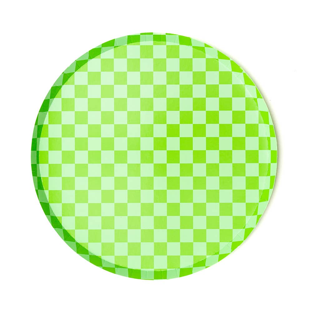 Lime Checker Dinner Plates