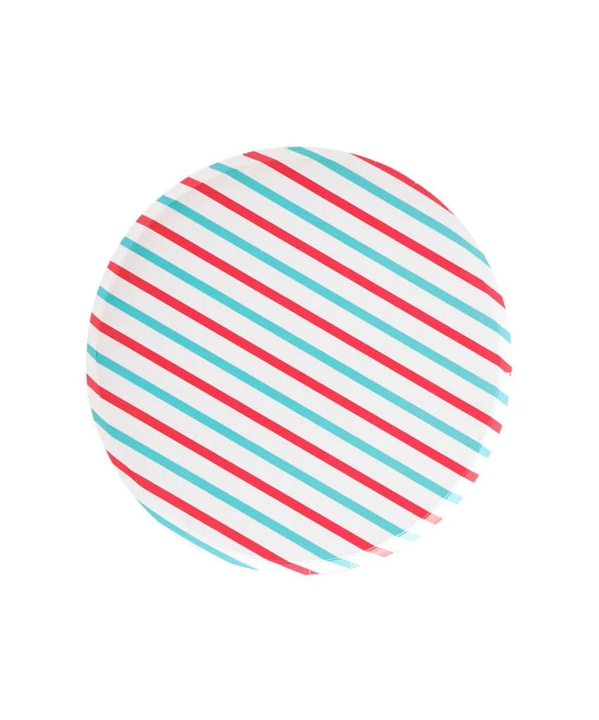 Small Red and Blue Stripe Paper Plates 7"
