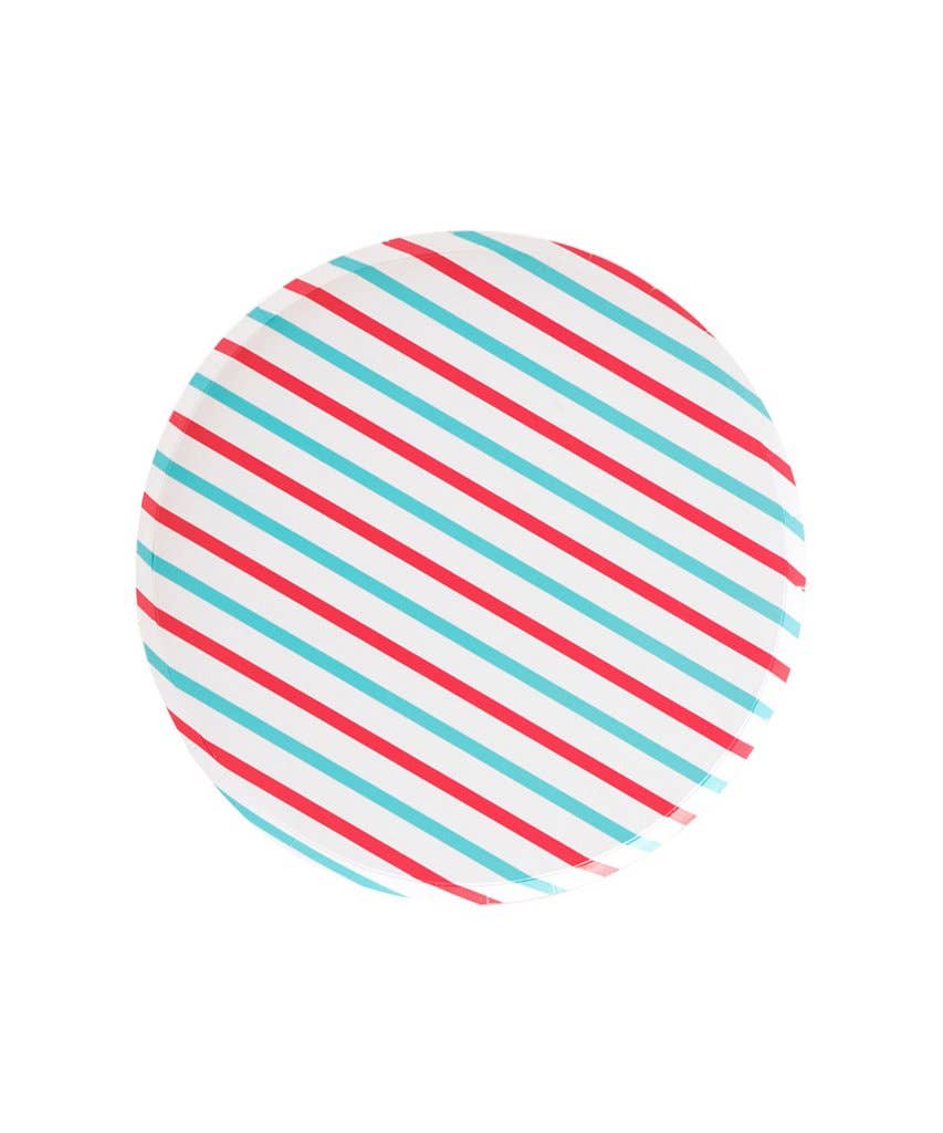 Red and Blue Stripe Paper Plates 9"