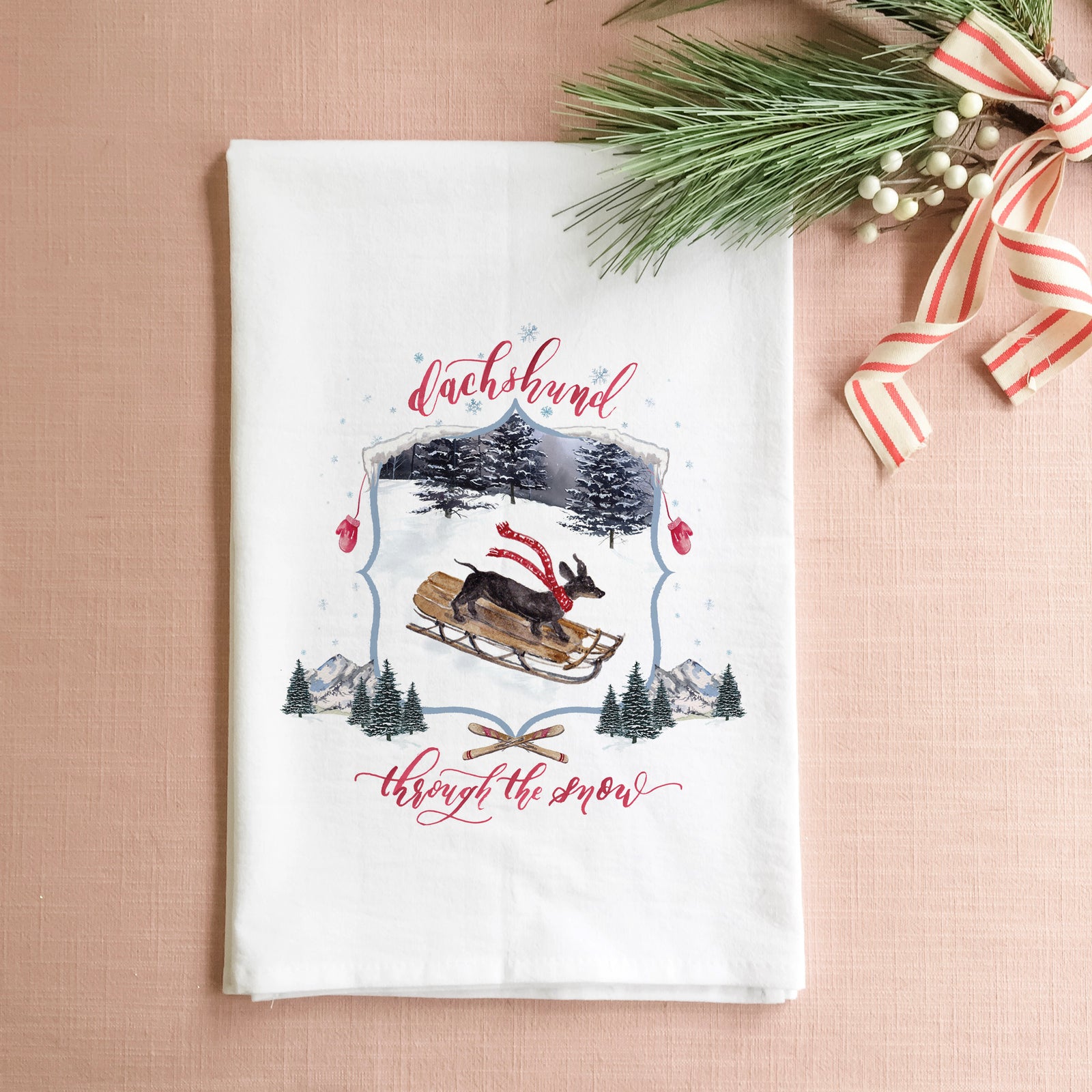 Dachshund Through the Snow Tea Towel