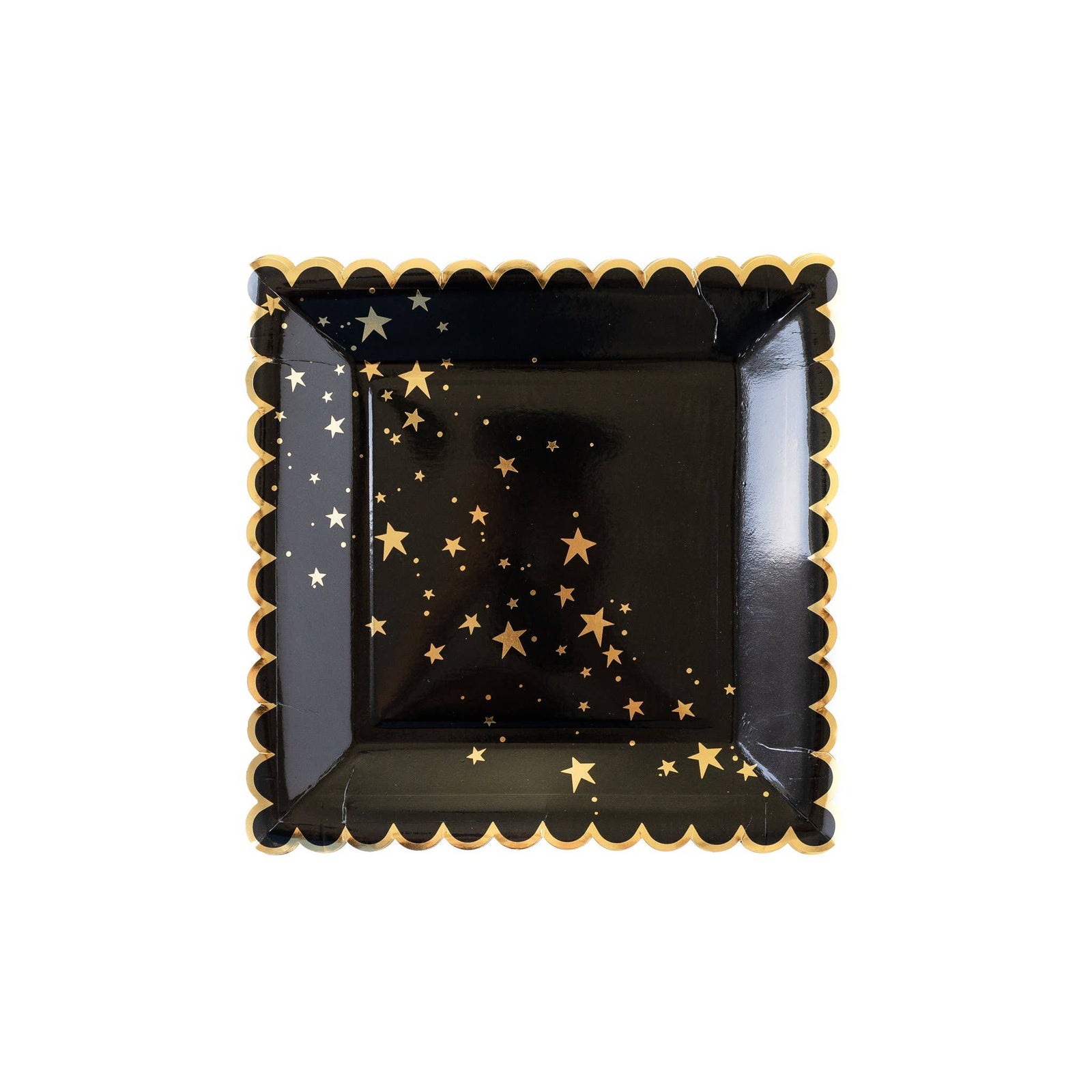 Gold Stars Black Scalloped Plates