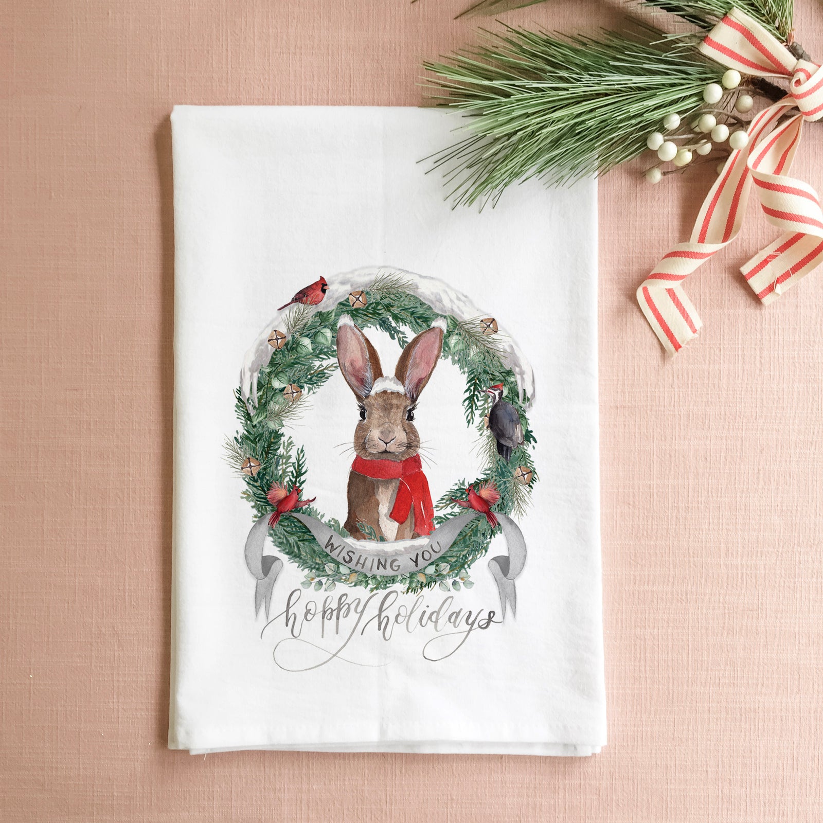Wishing You Hoppy Holidays Tea Towel