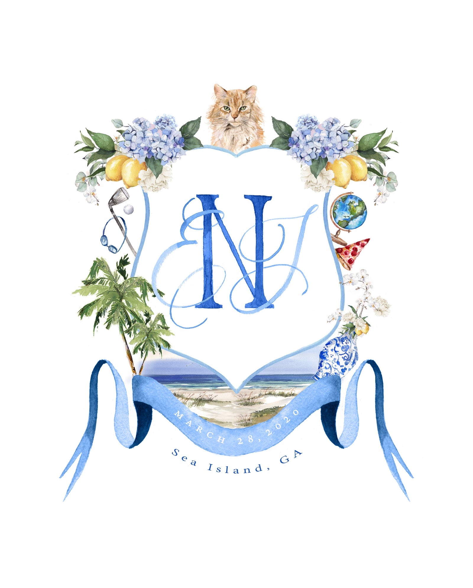 Custom Watercolor Wedding Crest