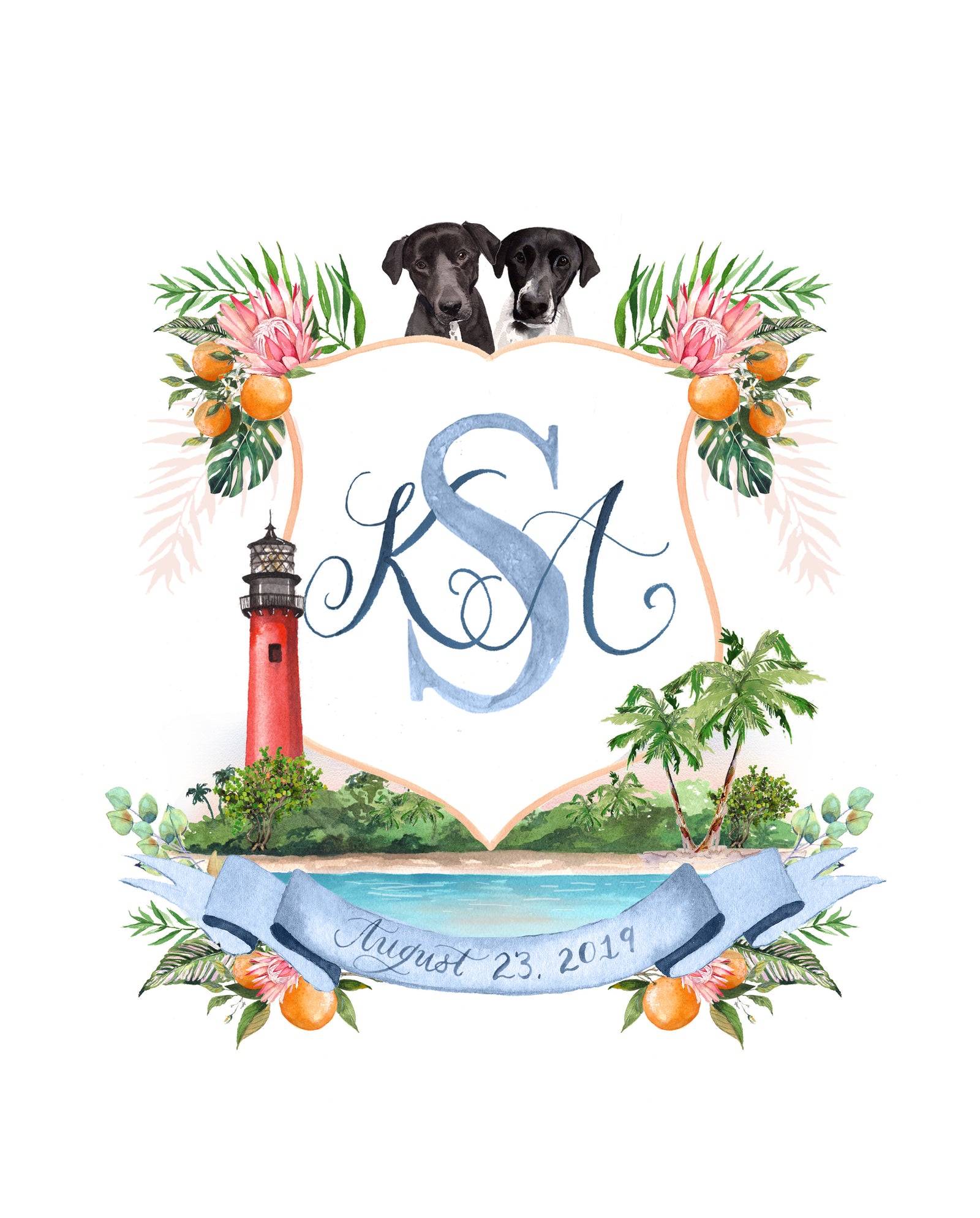 Custom Watercolor Wedding Crest