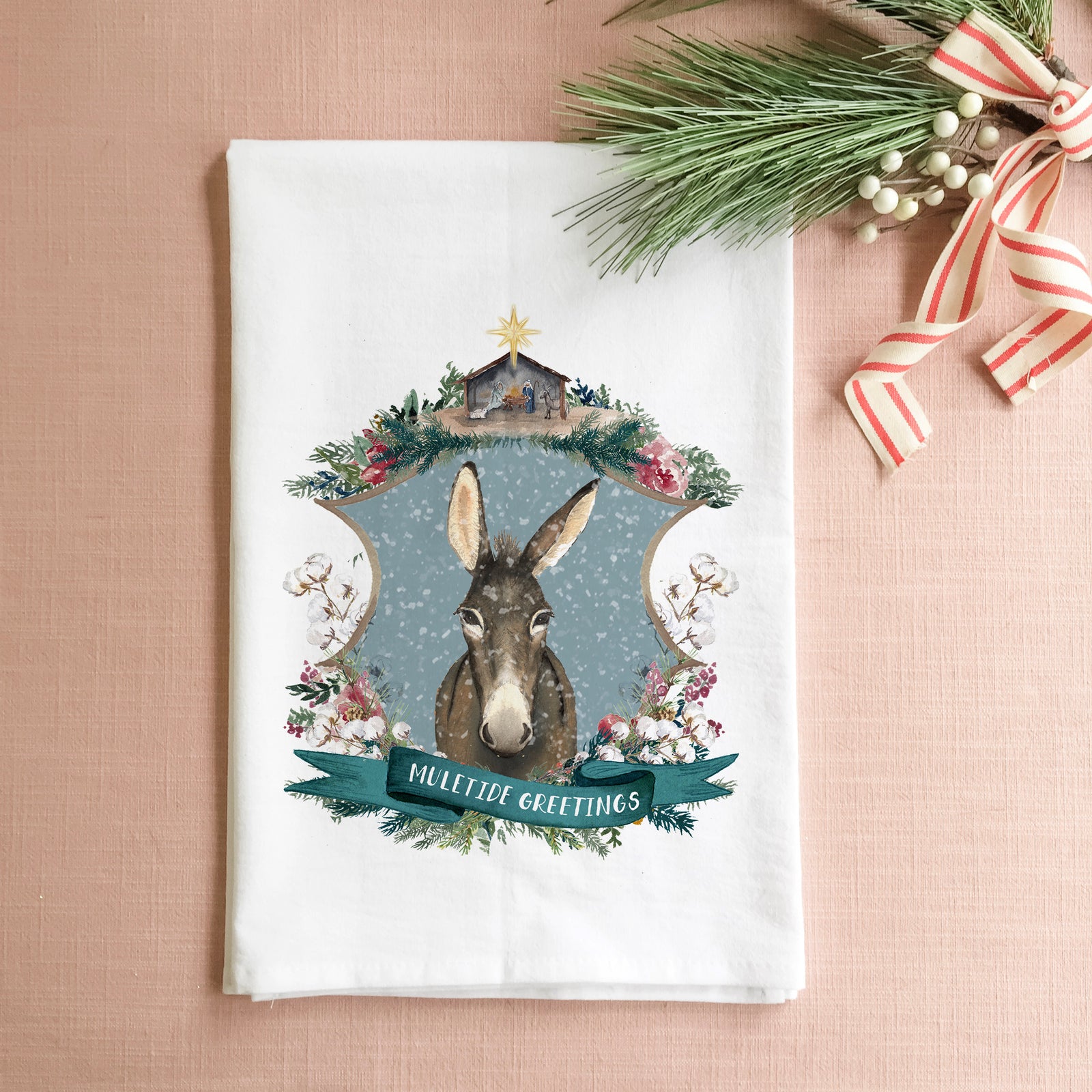 Muletide Greetings Tea Towel