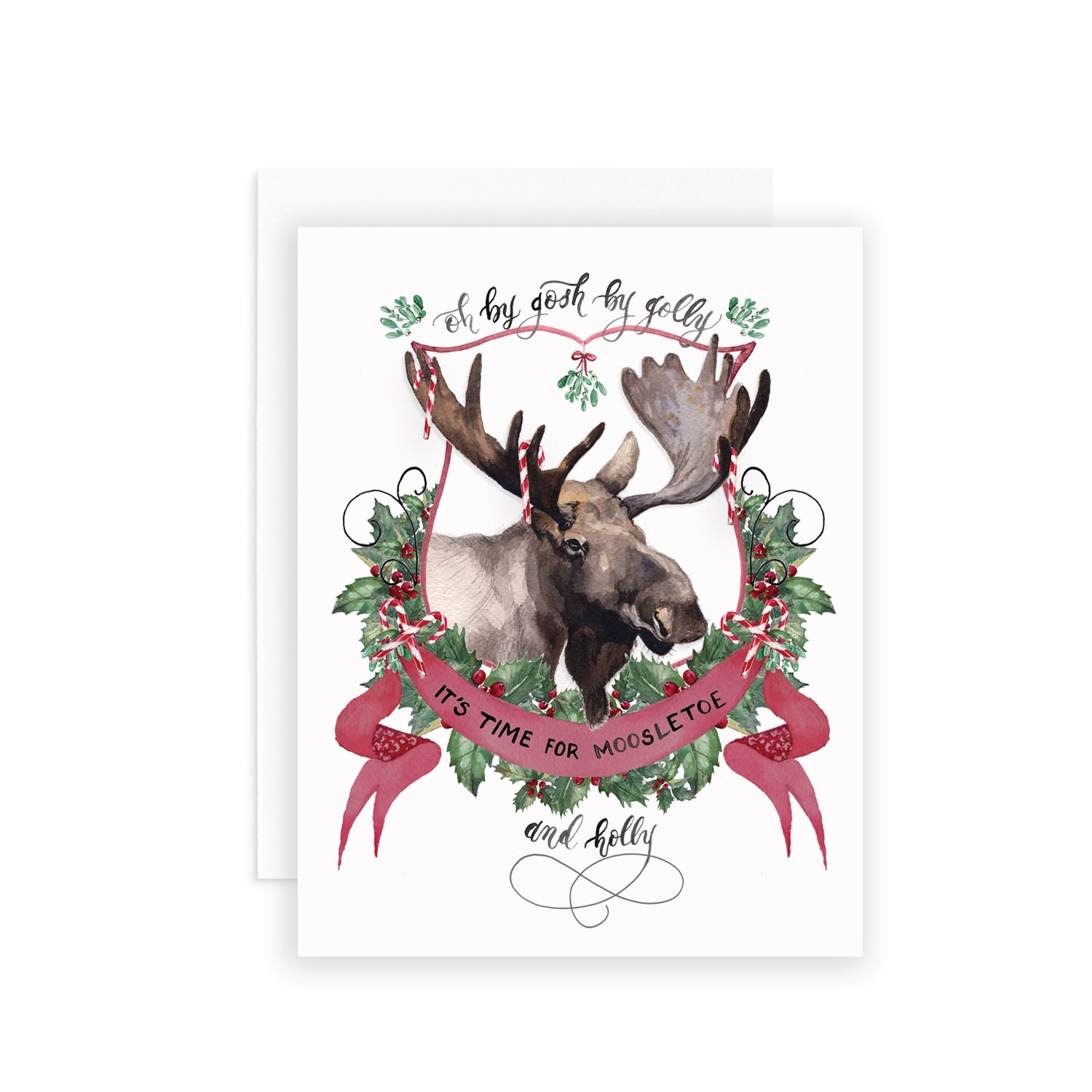 Moosletoe and Holly Greeting Card