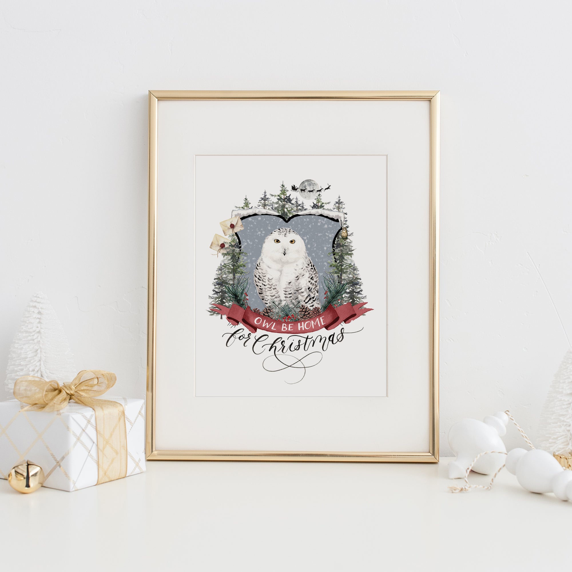 Owl Be Home for Christmas Art Print