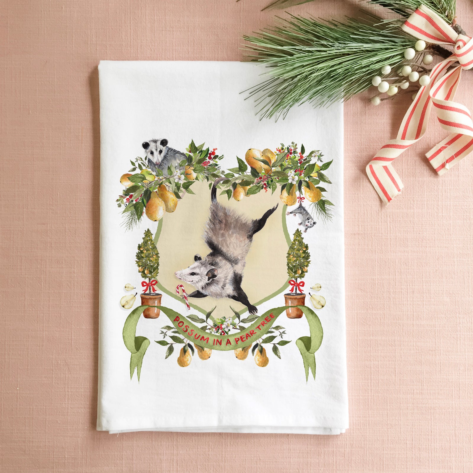 Possum in a Pear Tree Tea Towel