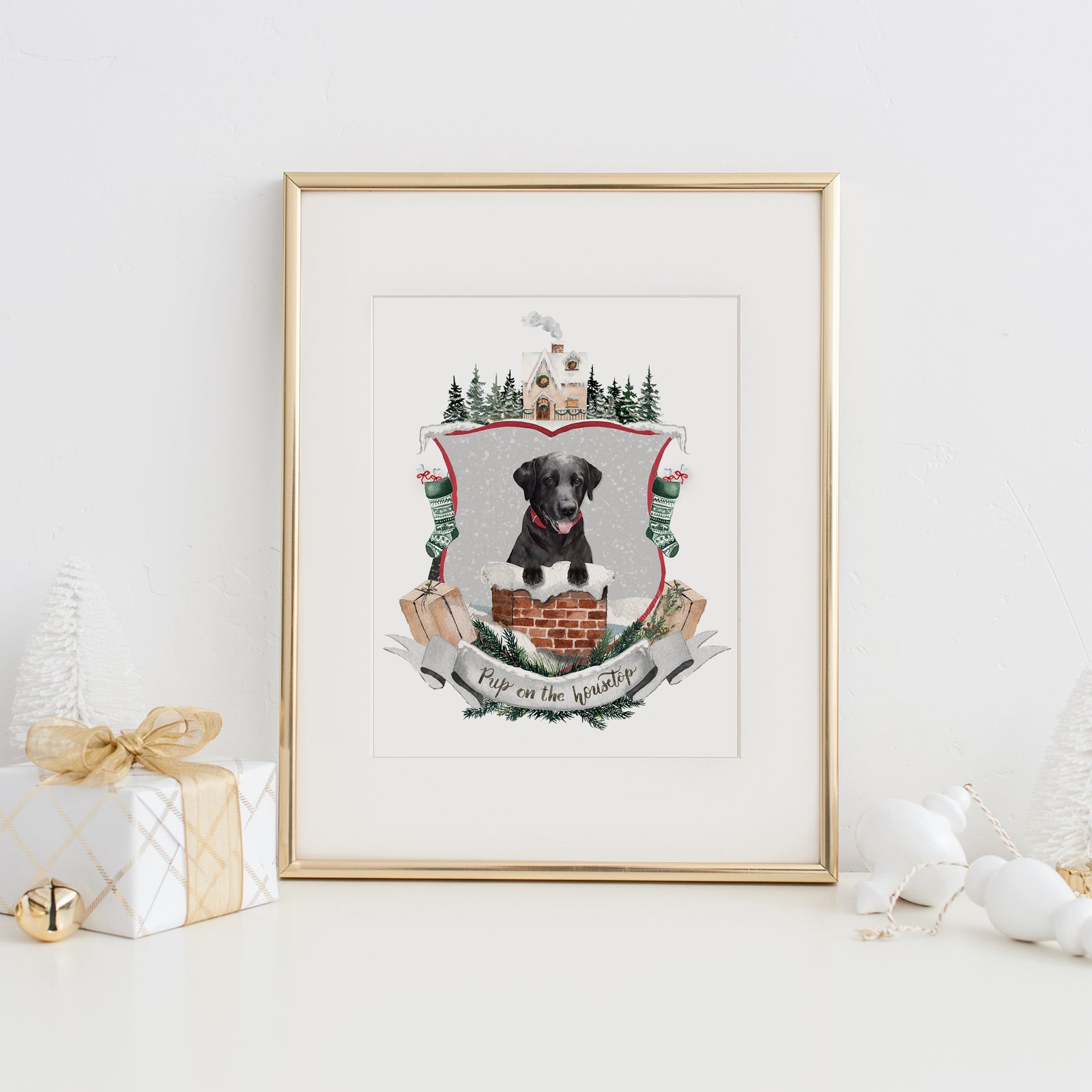 Pup on the Housetop Art Print