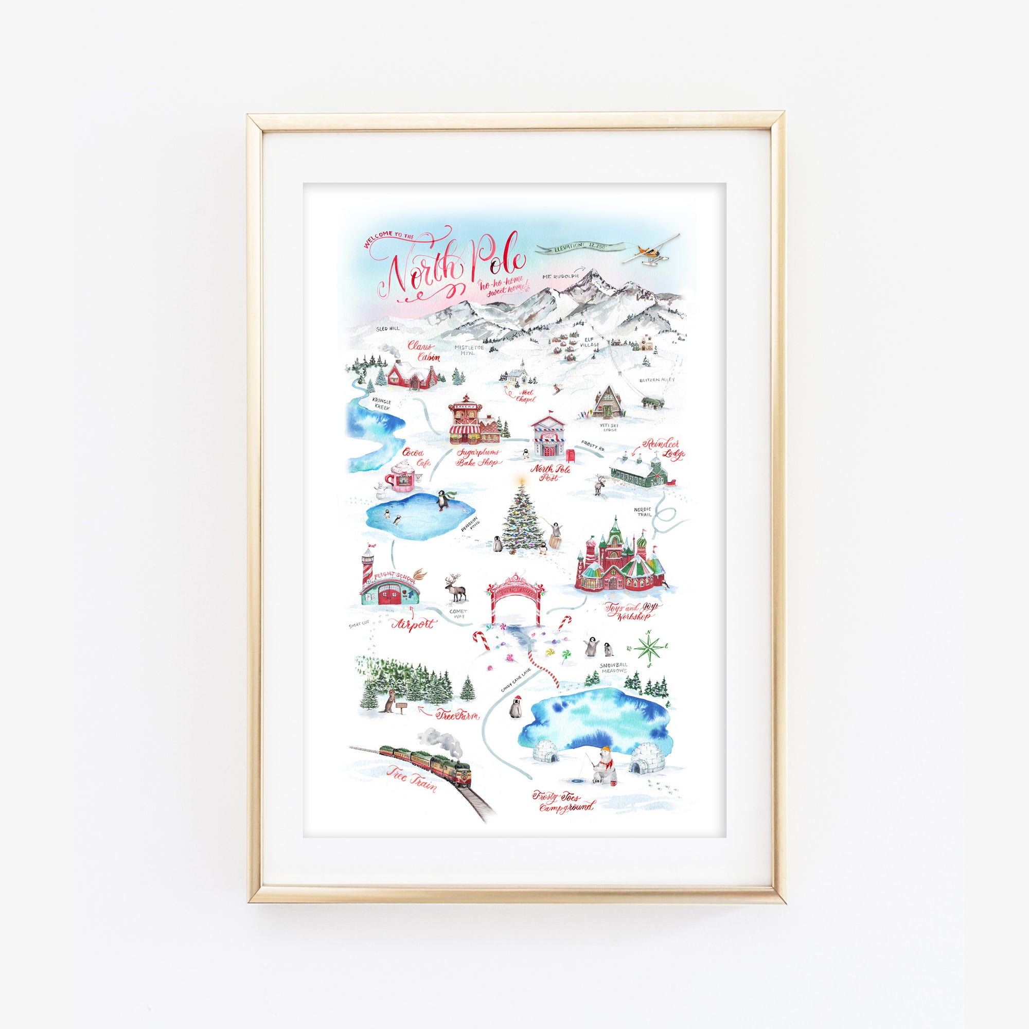 North Pole Map Christmas Art Print